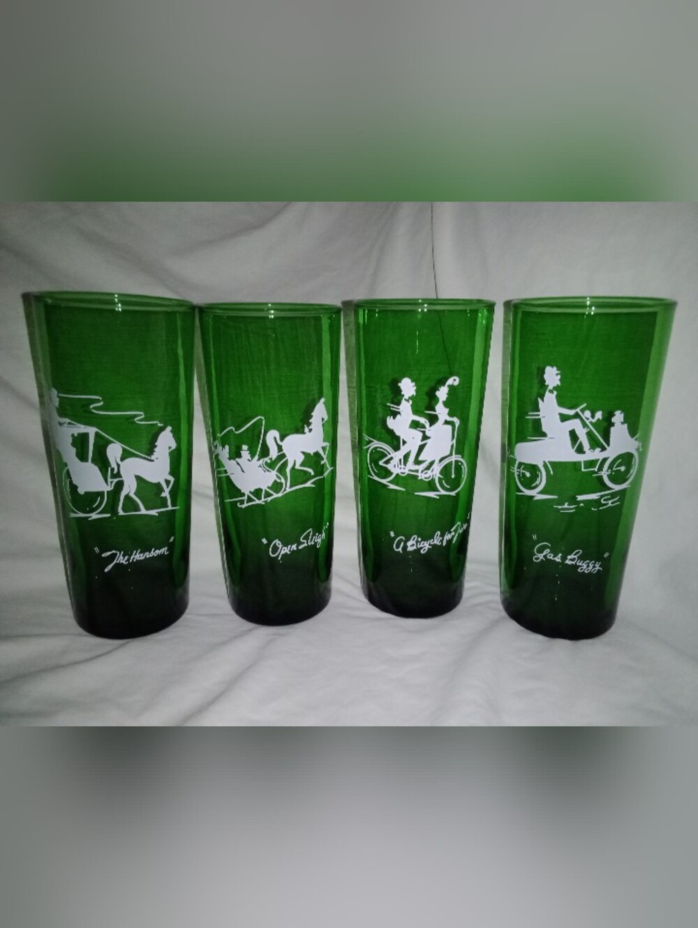 Mid Century MCM Tumbler Collins Drink Glasses Gay Nineties Transportation Design